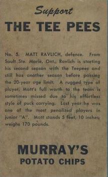 1956-57 Murray's Potato Chips St. Catharines Teepees (OHA) #NNO Matt Ravlich Back