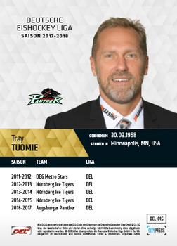 2017-18 Playercards (DEL) #DEL-015 Tray Tuomie Back