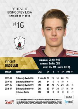 2017-18 Playercards (DEL) #DEL-023 Vincent Hessler Back