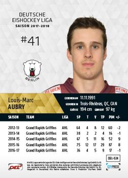 2017-18 Playercards (DEL) #DEL-024 Louis-Marc Aubry Back