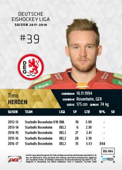 2017-18 Playercards (DEL) #DEL-046 Timo Herden Back