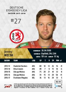 2017-18 Playercards (DEL) #DEL-051 Jeremy Welsh Back