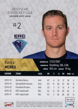 2017-18 Playercards (DEL) #DEL-062 Patrick McNeill Back