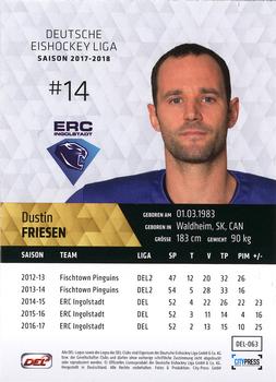 2017-18 Playercards (DEL) #DEL-063 Dustin Friesen Back