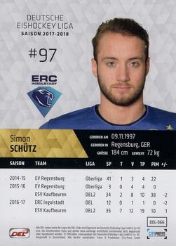 2017-18 Playercards (DEL) #DEL-066 Simon Schutz Back