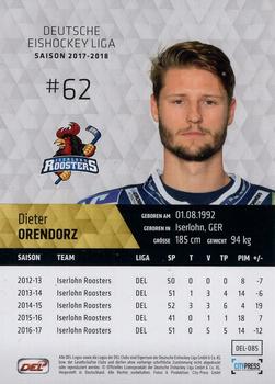 2017-18 Playercards (DEL) #DEL-085 Dieter Orendorz Back