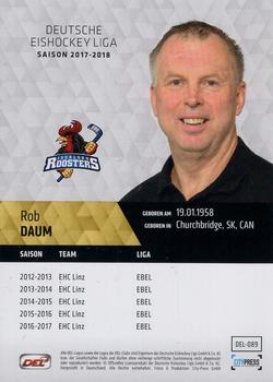 2017-18 Playercards (DEL) #DEL-089 Rob Daum Back