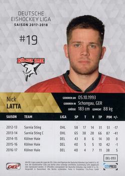 2017-18 Playercards (DEL) #DEL-093 Nick Latta Back