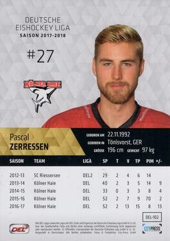 2017-18 Playercards (DEL) #DEL-102 Pascal Zerressen Back