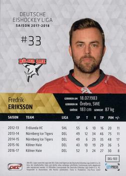 2017-18 Playercards (DEL) #DEL-103 Fredrik Eriksson Back