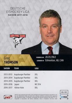 2017-18 Playercards (DEL) #DEL-105 Greg Thomson Back
