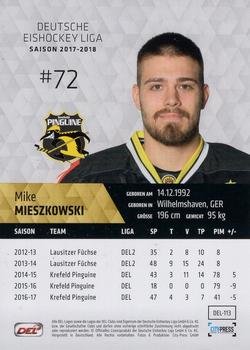 2017-18 Playercards (DEL) #DEL-113 Mike Mieszkowski Back