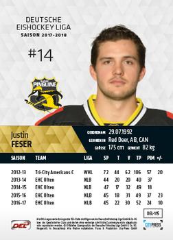 2017-18 Playercards (DEL) #DEL-115 Justin Feser Back