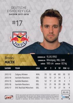 2017-18 Playercards (DEL) #DEL-145 Brooks Macek Back