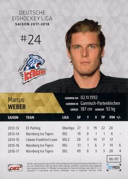 2017-18 Playercards (DEL) #DEL-157 Marcus Weber Back