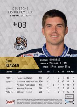 2017-18 Playercards (DEL) #DEL-184 Sam Klassen Back