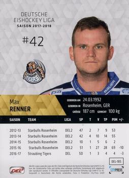 2017-18 Playercards (DEL) #DEL-185 Max Renner Back