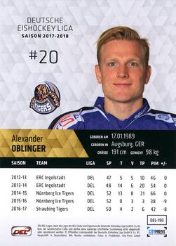 2017-18 Playercards (DEL) #DEL-190 Alexander Oblinger Back