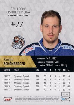2017-18 Playercards (DEL) #DEL-192 Sandro Schonberger Back