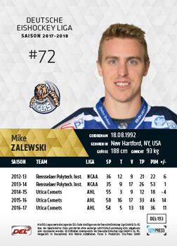 2017-18 Playercards (DEL) #DEL-193 Mike Zalewski Back