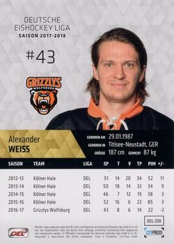 2017-18 Playercards (DEL) #DEL-208 Alexander Weiss Back