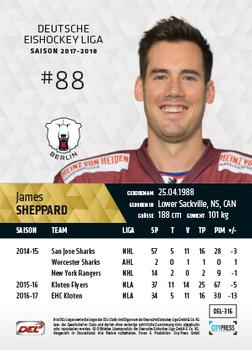 2017-18 Playercards (DEL) #DEL-316 James Sheppard Back