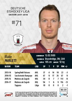 2017-18 Playercards (DEL) #DEL-320 Blake Parlett Back
