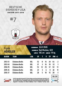 2017-18 Playercards (DEL) #DEL-324 Frank Hordler Back