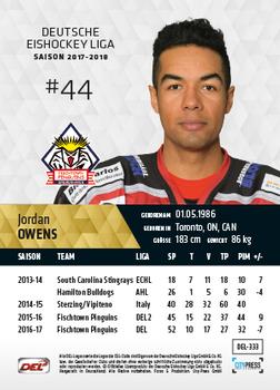 2017-18 Playercards (DEL) #DEL-333 Jordan Owens Back