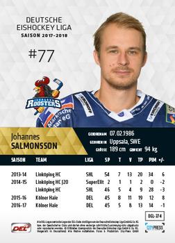 2017-18 Playercards (DEL) #DEL-374 Johannes Salmonsson Back