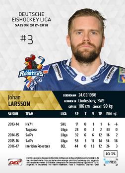 2017-18 Playercards (DEL) #DEL-376 Johan Larsson Back