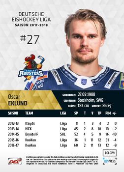 2017-18 Playercards (DEL) #DEL-379 Oscar Eklund Back