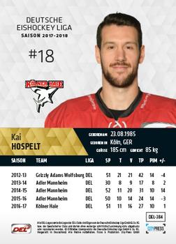 2017-18 Playercards (DEL) #DEL-384 Kai Hospelt Back
