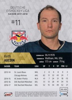 2017-18 Playercards (DEL) #DEL-428 Keith Aucoin Back