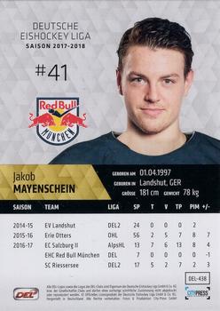 2017-18 Playercards (DEL) #DEL-438 Jakob Mayenschein Back