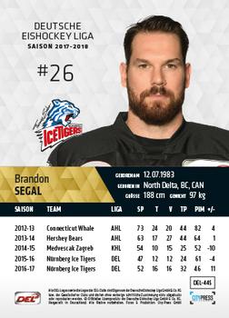2017-18 Playercards (DEL) #DEL-445 Brandon Segal Back