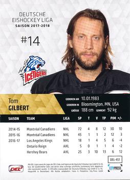 2017-18 Playercards (DEL) #DEL-451 Tom Gilbert Back