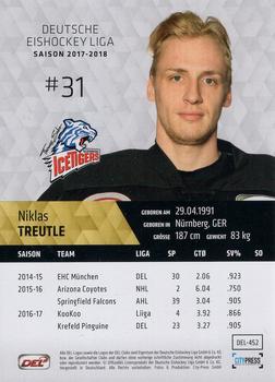 2017-18 Playercards (DEL) #DEL-452 Niklas Treutle Back