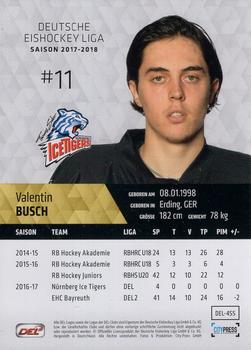 2017-18 Playercards (DEL) #DEL-455 Valentin Busch Back