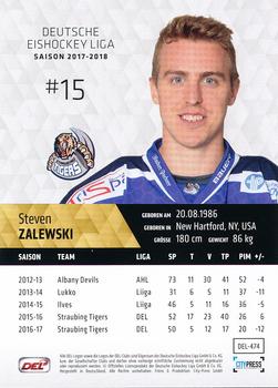 2017-18 Playercards (DEL) #DEL-474 Steven Zalewski Back