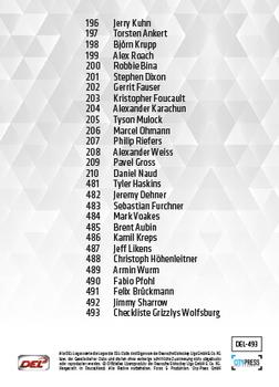 2017-18 Playercards (DEL) #DEL-493 Checkliste Grizzlys Wolfsburg Back