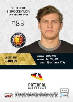 2017-18 Playercards (DEL) #DEL-531 Leonhard Pföderl Back