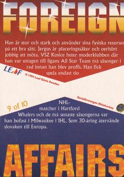 1994-95 Leaf Elit Set (Swedish) - Foreign Affairs #9 Jergus Baca Back