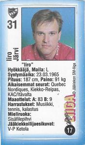 1992-93 Jyvas-Hyva Hockey-Liiga (Finnish) Stickers #17 Iiro Järvi Front