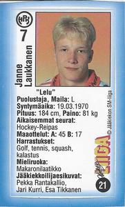 1992-93 Jyvas-Hyva Hockey-Liiga (Finnish) Stickers #21 Janne Laukkanen Front