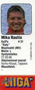 1991-92 Jyvas-Hyva Hockey-Liiga (Finnish) Stickers #31 Mika Rautio Front