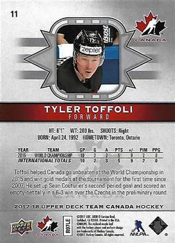 2017-18 Upper Deck Team Canada #11 Tyler Toffoli Back