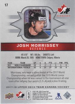 2017-18 Upper Deck Team Canada #17 Josh Morrissey Back