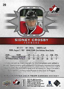 2017-18 Upper Deck Team Canada #20 Sidney Crosby Back