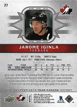 2017-18 Upper Deck Team Canada #27 Jarome Iginla Back